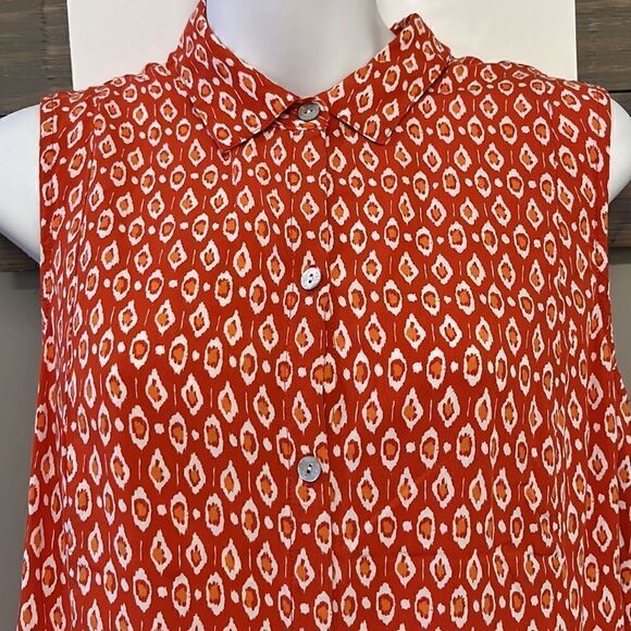 J. Jill Sleeveless Orange Red Abstract Design Rayon Button Down A-line Top-Small - Picture 4 of 16